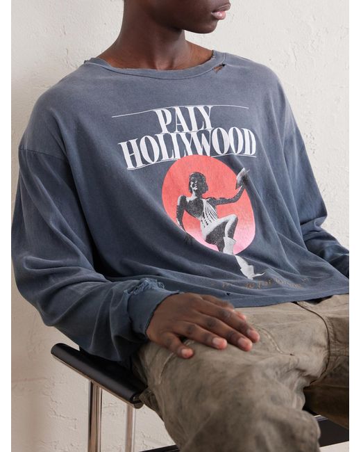 Paly Hollywood Blue Myra Breckenridge Distressed Printed Cotton-jersey Shirt for men