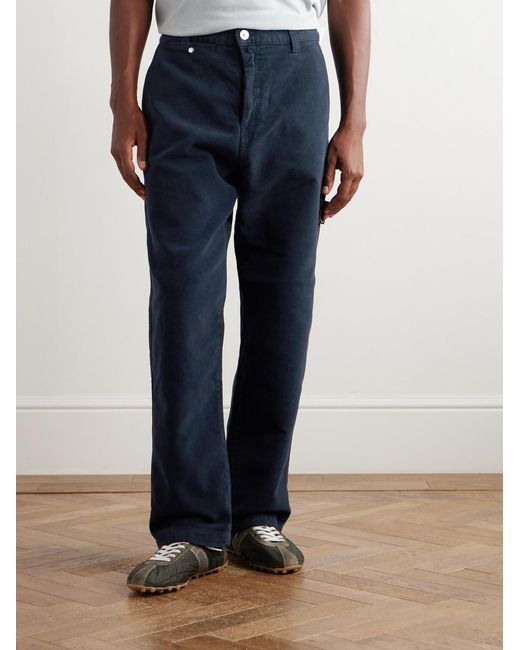 Stone Island Blue Straight-Leg Organic Cotton-Moleskin Trousers for men