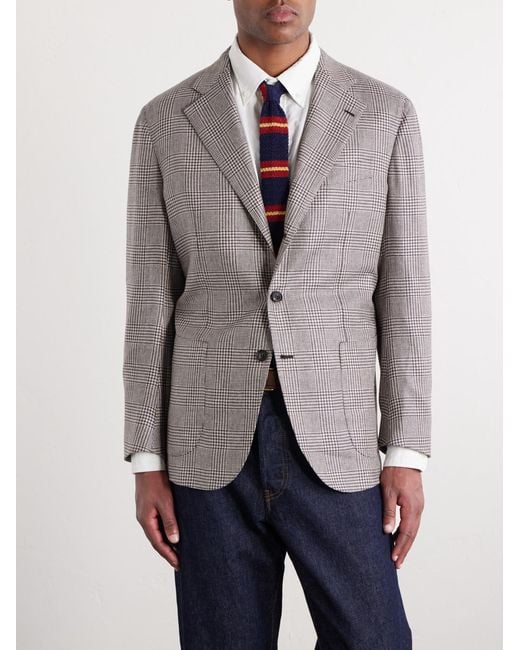 J. Mueser Gray Wavery Prince Of Wales Silk Blazer for men