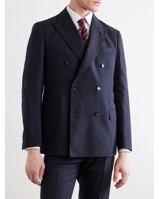 Lardini Blue Double-Breasted Pintriped Wool Suit Jacket for men