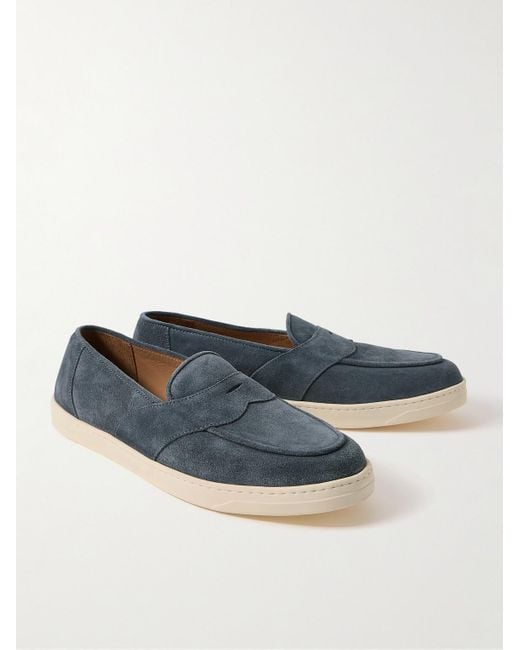 George Cleverley Blue Joey Suede Penny Loafers for men