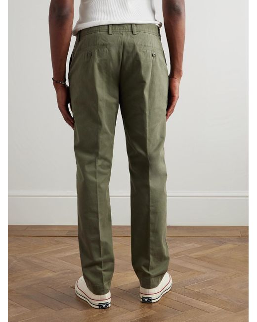 Officine Generale Green Straight-leg Garment-dyed Cotton-twill Trousers for men