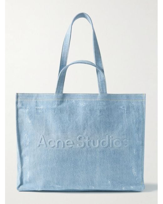 Acne Blue Logo-embossed Distressed Denim Tote Bag for men