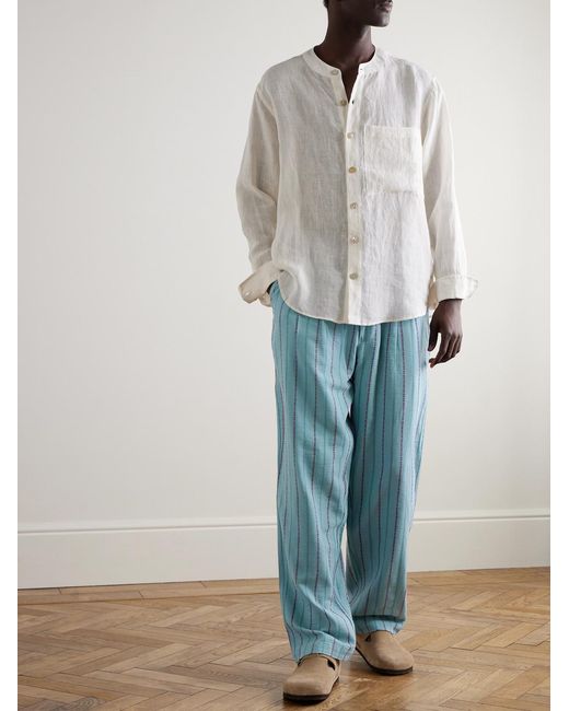 Kardo Blue Antonio Straight-Leg Striped Cotton-Canvas Trousers for men