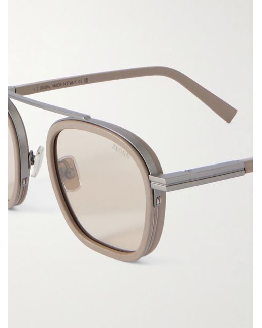 Zegna Natural Aviator-Style Acetate And-Tone Sunglasses for men