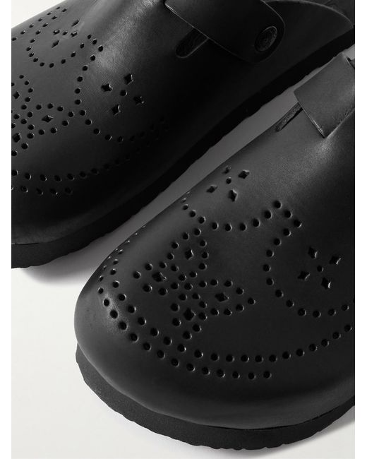 Needles Black Perforated Leather Clogs for men