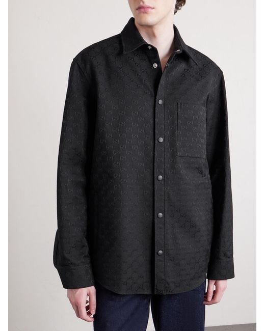 Monogrammed Cotton-Blend Jacquard Shirt di Gucci in Blue da Uomo