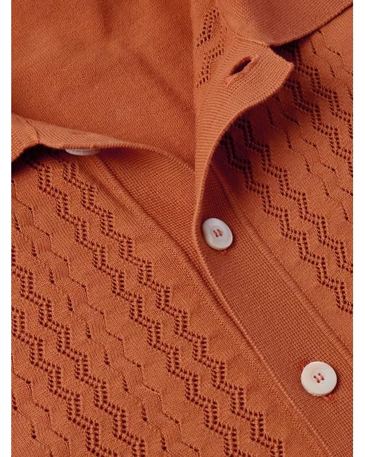 Piacenza 1733 Orange Pointelle-Knit Cotton Shirt for men