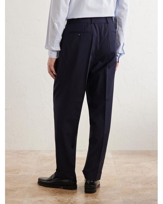 Officine Generale Blue Hugo Straight-Leg Pleated Virgin Wool Trousers for men