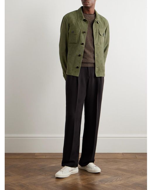 Tom Ford Green Leather-trimmed Suede Blouson Jacket for men