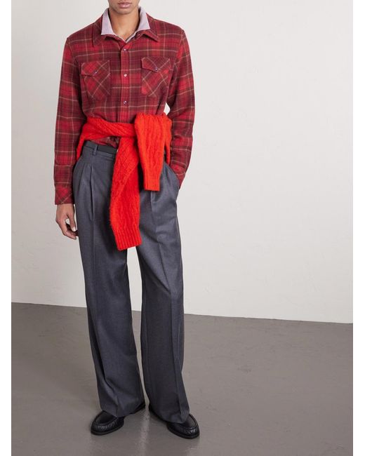 God's True Cashmere Red Love Checked Cashmere Shirt for men