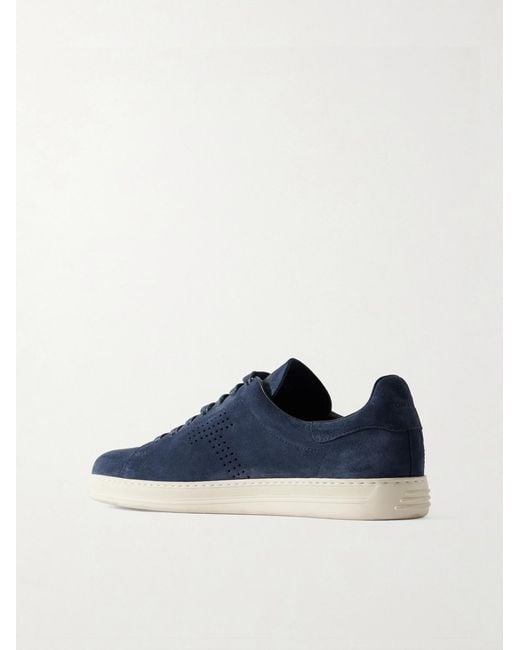 Tom Ford Blue Warwick Perforated Suede Sneakers for men