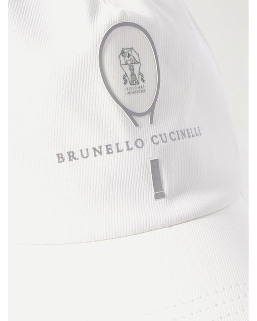 Berretto da baseball in shell stretch traforato con logo di Brunello Cucinelli in White