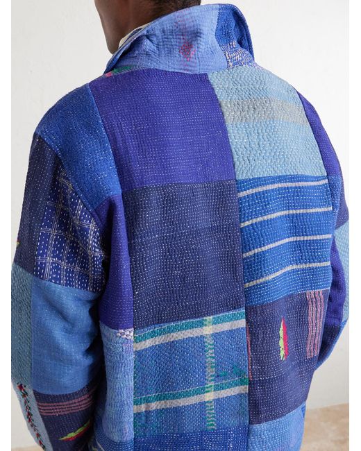 Kartik Research Blue Kantha Patchwork Embroidered Cotton Jacket for men
