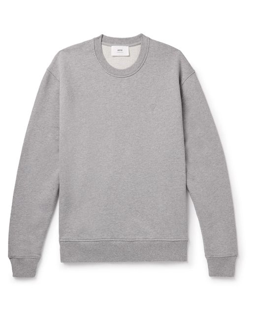 AMI Gray Logo-embroidered Cotton-jersey Sweatshirt for men