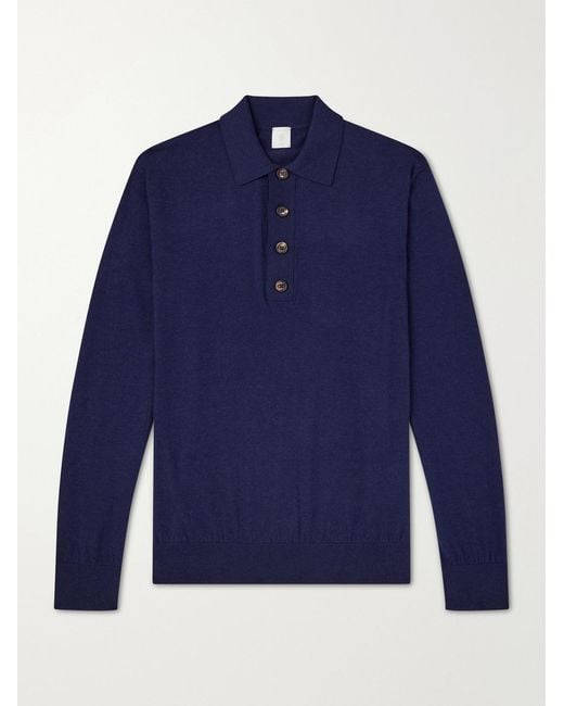 Eleventy Blue Cotton And Cashmere-Blend Polo Shirt for men