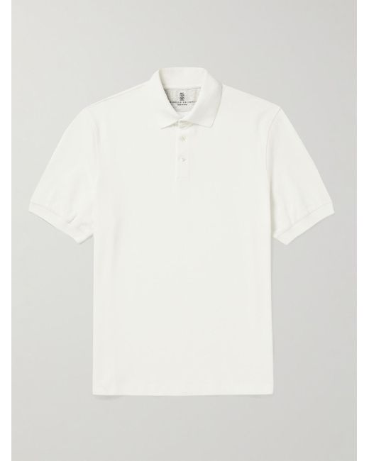 Brunello Cucinelli White Slim-fit Cotton-piqué Polo Shirt for men