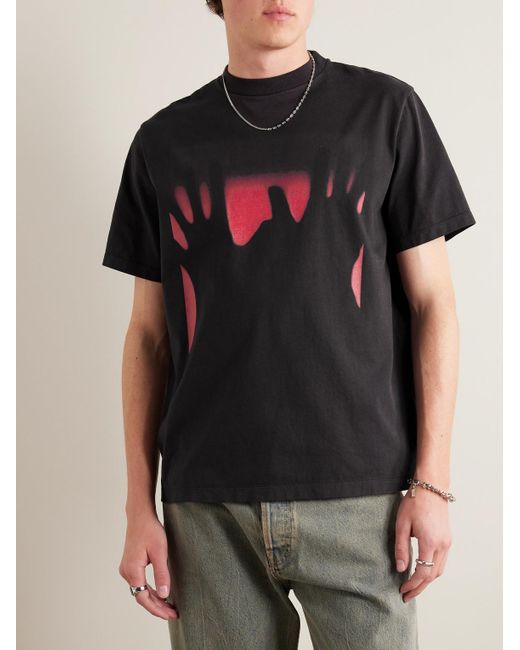 T-shirt in jersey di cotone con stampa e applicazione Red Taste of Hands di Our Legacy in Black da Uomo