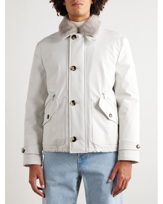 Brunello Cucinelli White Shearling-Trimmed Shell Jacket for men