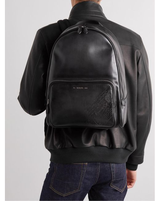 Berluti Black Time Off Scritto Logo-debossed Venezia Leather Backpack for men