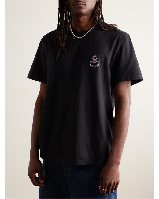 Isabel Marant Black Hugo Logo-embroidered Cotton-jersey T-shirt for men