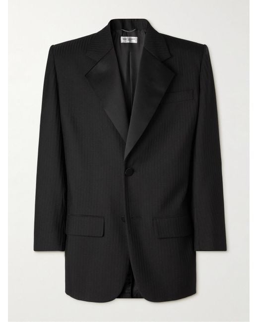 Saint Laurent Black Grosgrain-trimmed Pinstriped Wool Tuxedo Jacket for men