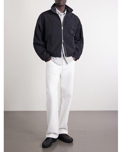 AMI Blue Cropped Logo-Embroidered Shell Jacket for men