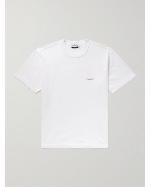 Stone Island White Logo-embroidered Garment-dyed Cotton-jersey T-shirt for men