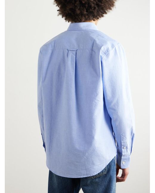 Colby 5910 Button-Down Collar Logo-Embroidered Organic Cotton Shirt di NN07 in Blue da Uomo