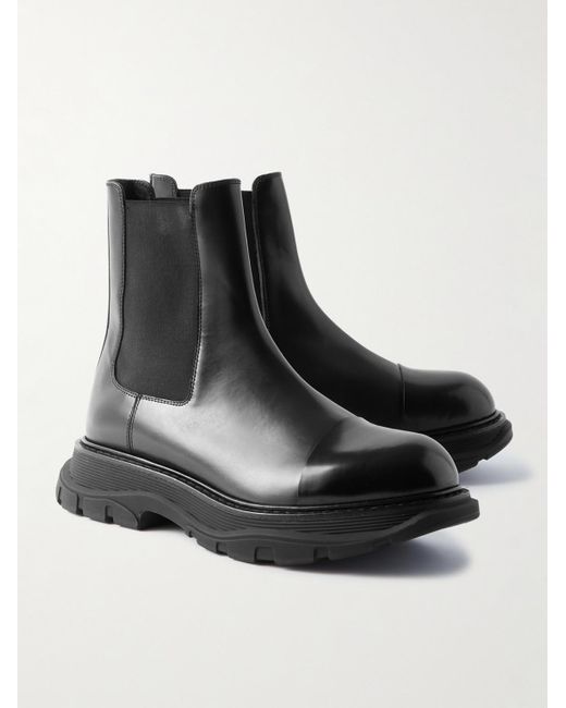 Alexander McQueen Black Tread Exaggerated-Sole Leather Chelsea Boots for men
