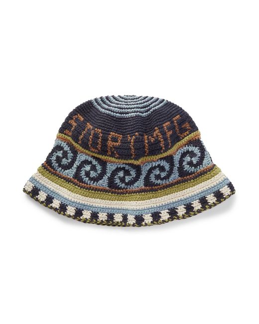 STORY mfg. Blue Crocheted Organic Cotton Bucket Hat for men