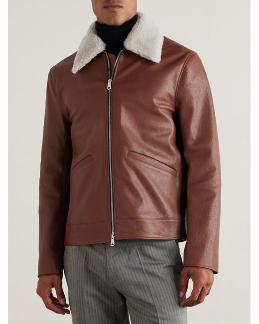 Paul Smith Red Shearling-Trimmed Leather Jacket for men
