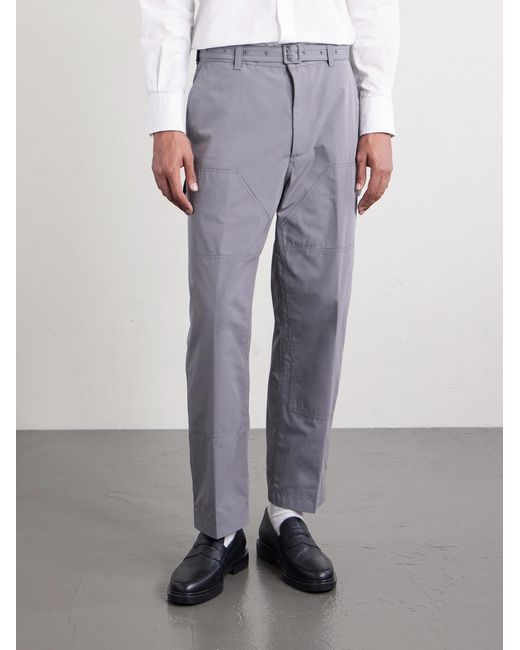 Thom Browne Gray Carpenter Cropped Straight-leg Belted Cotton Trousers for men