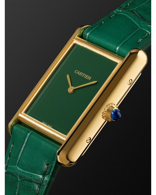 Orologio a carica manuale 25,5 mm in oro 18 carati con cinturino in pelle di alligatore Tank Louis di Cartier in Green da Uomo