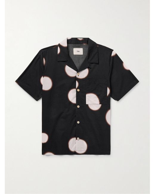 Camicia in voile di cotone a pois con colletto convertibile di Folk in Black da Uomo
