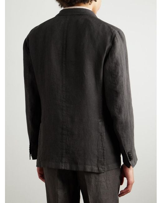 Boglioli Black Double-breasted Herringbone Linen Suit Jacket for men