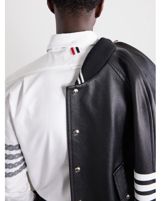 Thom Browne White Logo-Appliquéd 4-Bar Embroidered Cotton-Oxford Shirt for men
