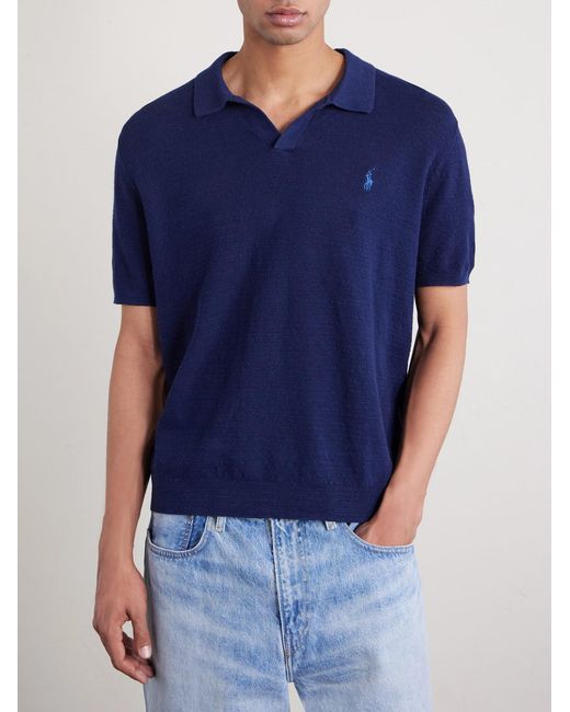 Polo Ralph Lauren Blue Cotton And Linen-Blend Piqué Polo Shirt for men