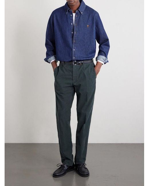 Slowear Blue Straight-leg Cotton-corduroy Trousers for men