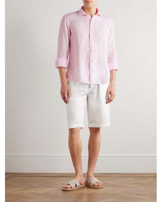 Fedeli Pink Nick Slim-Fit Cutaway-Collar Linen Shirt for men