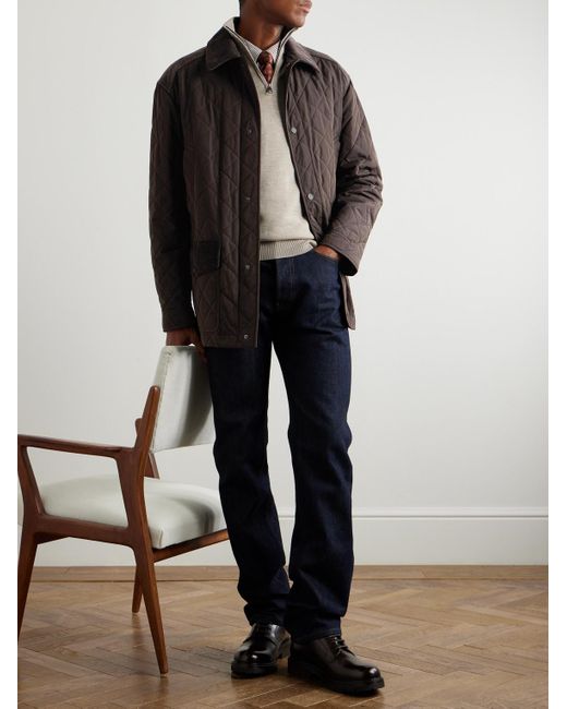 James Purdey & Sons Black Winchester Corduroy And Knit-Trimmed Quilted Padded Shell Jacket for men