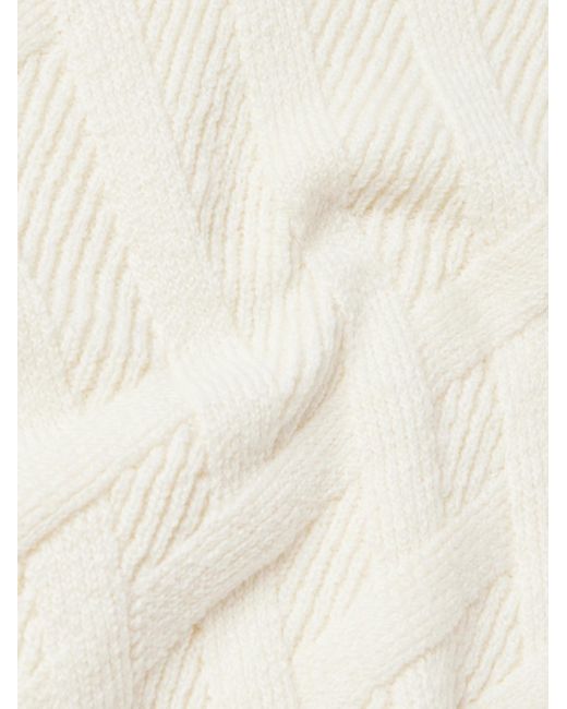 Zegna White Logo-Appliquéd Leather-Trimmed Basketweave Cotton Sweater for men