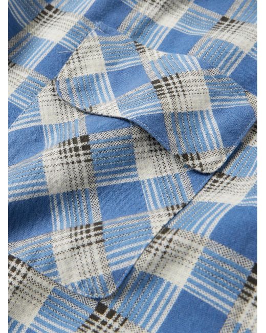 RRL Blue Convertible-collar Checked Cotton-flannel Shirt for men