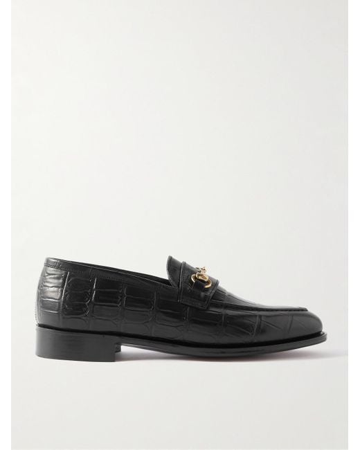 George Cleverley Black Colony Horsebit Croc-effect Leather Loafers for men