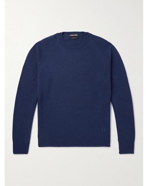 Tom Ford Blue Logo-embroidered Cashmere Sweater for men