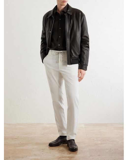 Eleventy White Straight-Leg Cotton-Blend Corduroy Drawstring Trousers for men