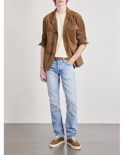 Tom Ford Natural Slim-Fit Logo-Embroidered Cotton And Silk-Blend Jersey T-Shirt for men