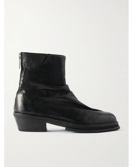 424 Black Marathon Ruched Leather Cowboy Boots for men
