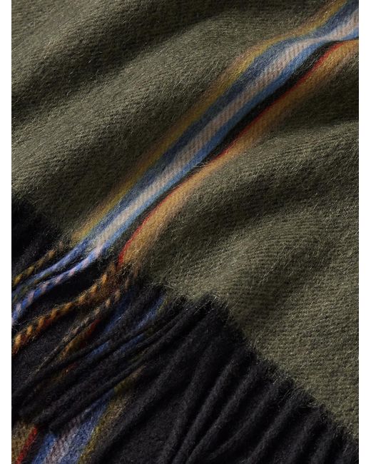 Paul Smith White Fringed Striped Wool And Cashmere-blend Scarf for men