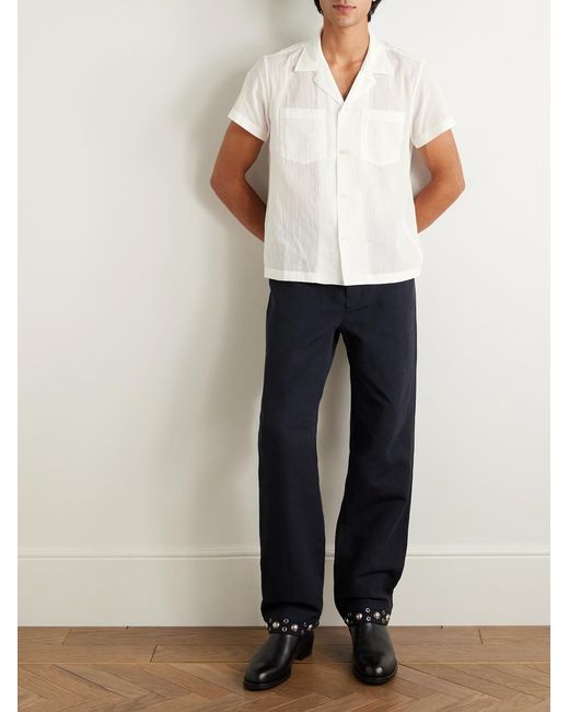 Bode White Camp-Collar Cotton-Voile Shirt for men